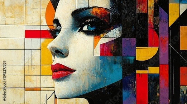 Obraz Abstract Portrait of a Woman with Bold Geometric Shapes and Colors