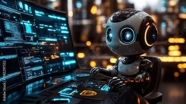 Obraz 3d robot with digital computer