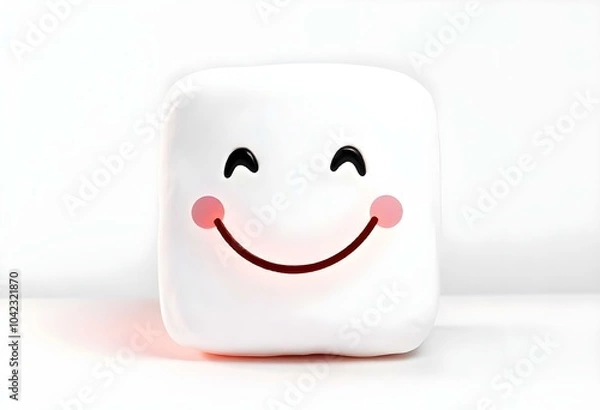 Fototapeta an oversized, cartoon-style marshmallow with a smiling face, isolated on an all-white surface, creating a playful and whimsical feel create with ai