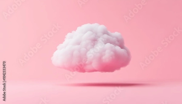 Fototapeta A fluffy pink cloud floating against a pastel pink background, creating a dreamy and whimsical atmosphere. Cloud technology and data storage concepts.