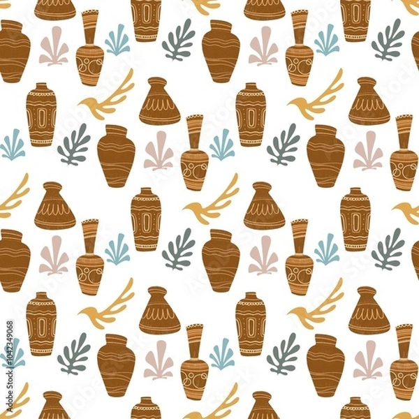 Obraz Seamless pattern design with vases and decorative elements