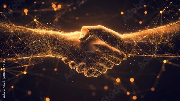 Obraz Business finance investment with AI technology, Businessmen handshake with partner, greeting, dealing, merger and acquisition, business cooperation concept, joint venture success mission