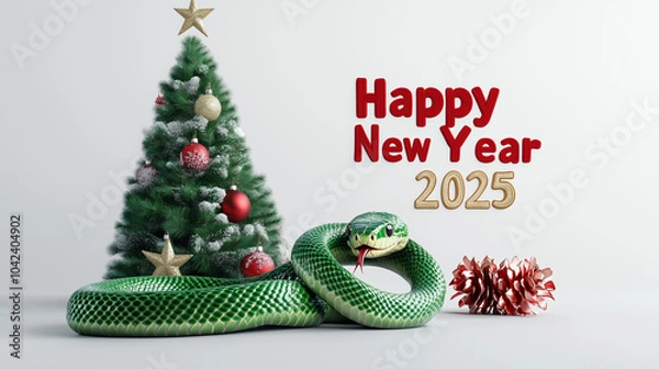 Fototapeta Christmas tree and snake. Happy new year 2025