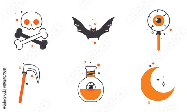 Obraz Halloween witch items like hat, broom, potion, Vector