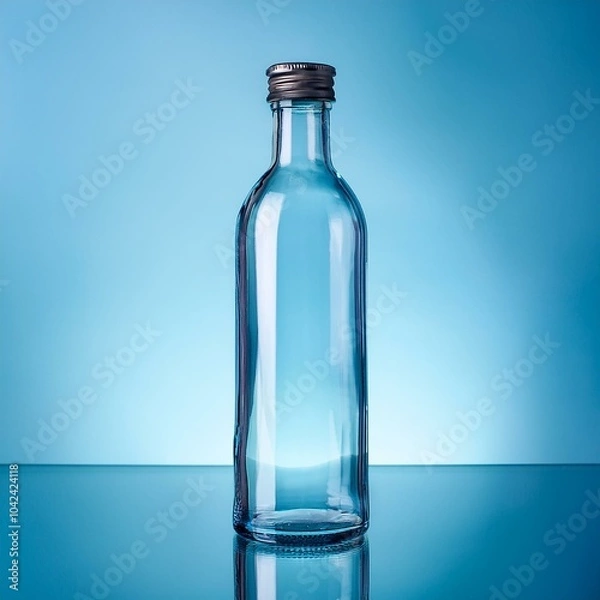 Obraz clear bottle on light blue background