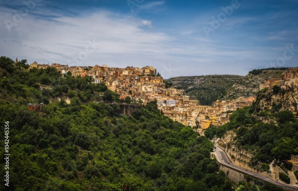 Fototapeta Panoramic view on Ragusa city. Sicily island, Italy. June 2023