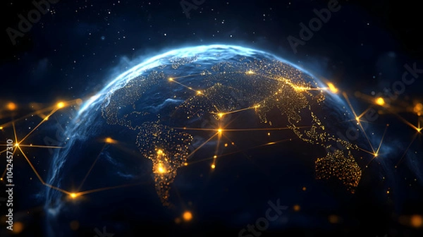 Fototapeta A digital representation of Earth with glowing network connections.