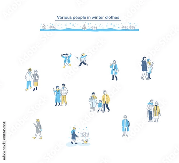 Fototapeta 歩いているさまざまな人々　冬　セット