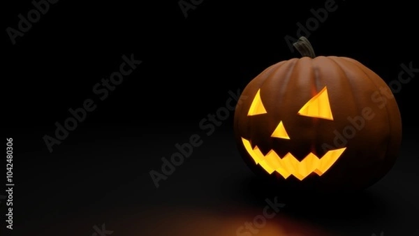 Fototapeta 3D rendering of Halloween pumpkin on dark background, with copy space.