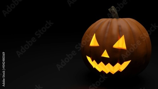 Fototapeta 3D rendering of Halloween pumpkin on dark background, with copy space.