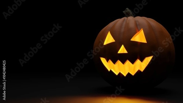 Fototapeta 3D rendering of Halloween pumpkin on dark background, with copy space.