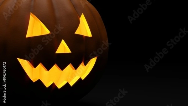 Fototapeta 3D rendering of Halloween pumpkin on dark background, with copy space.