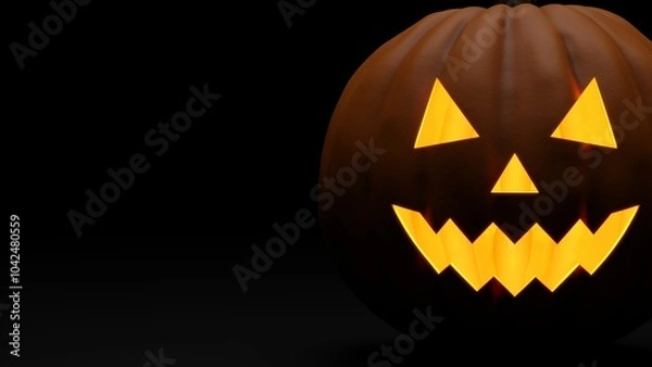 Fototapeta 3D rendering of Halloween pumpkin on dark background, with copy space.