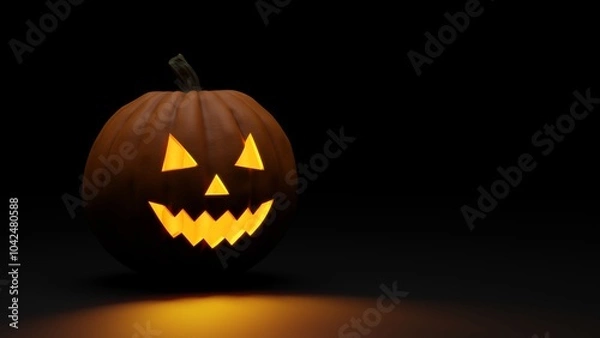 Fototapeta 3D rendering of Halloween pumpkin on dark background, with copy space.