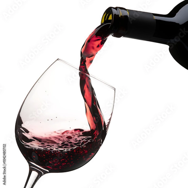Fototapeta Red wine is being poured into a glass isolated on transparent background