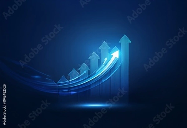 Fototapeta A blue background features several white arrows pointing upward.