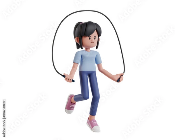 Fototapeta Playful Character Jumping Rope in Bright Colors