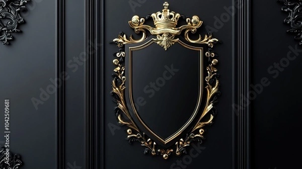 Fototapeta A set of elegant and youthful shields designed in a sophisticated color palette of black, white, and gold. These shields represent strength and protection while maintaining a modern aesthetic. 