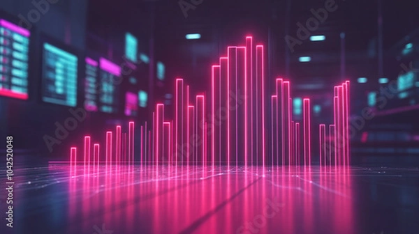 Fototapeta A series of pink lines on a dark background. The lines are arranged in a way that they resemble a city skyline. The image has a futuristic and abstract feel to it