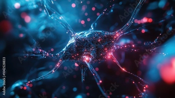 Fototapeta Concept of Big Data Abstract visualization of neural connections against a blue backdrop Technological design theme related to artificial intelligence and neural networks