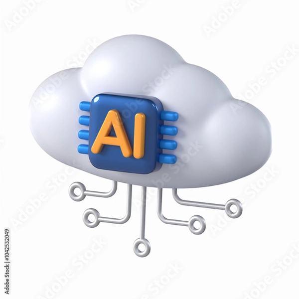 Fototapeta Cloud AI 3D Icon Artificial Intelligence  Model with Transparent Background