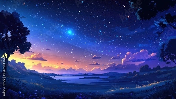 Fototapeta Beautiful night sky in a 3D cartoon rendering Abstract background of the night sky