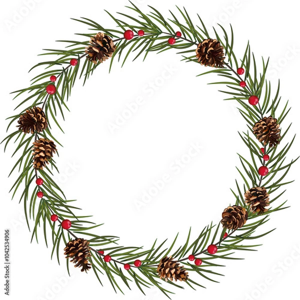 Fototapeta fir tree branch with cone isolated on transparent, png. illustration in realistic style. Christmas.New Year