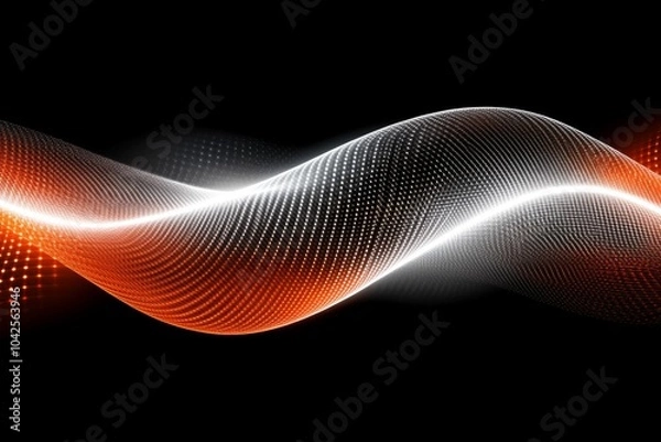 Obraz Abstract wave pattern with glowing orange and white light on a black background.