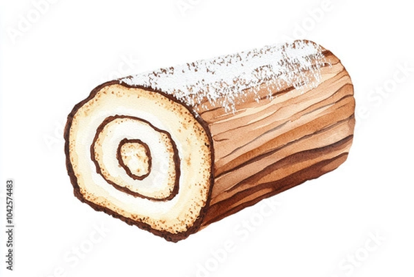 Fototapeta Delight in this watercolor illustration of Yule log cake, showcasing its intricate layers and textures. Perfect for festive occasions and holiday celebrations