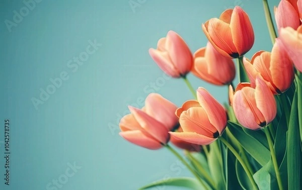 Fototapeta Elegant Pink Tulips on a Soft Gray Background