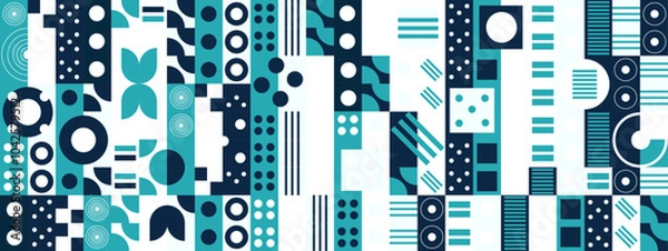 Fototapeta Seamless pattern background with geometric shapes in turqoise tone