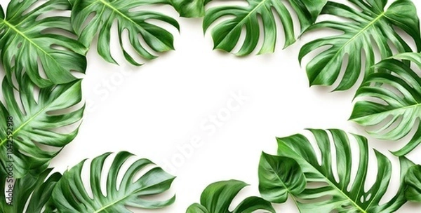 Obraz A border of tropical leaves framing a blank space for text or design.