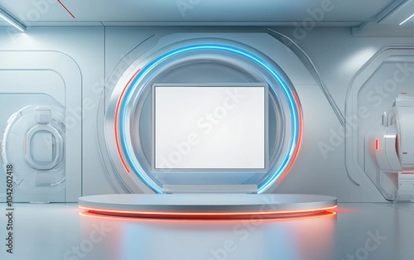 Fototapeta Future technology elements of e-commerce product display background