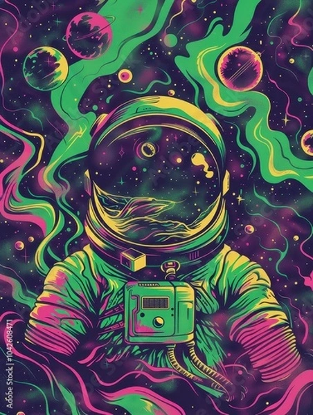 Fototapeta Psychedelic Spaceman in Neon Green Surroundings