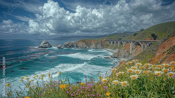 Fototapeta Big Sur Bridge with Ocean View