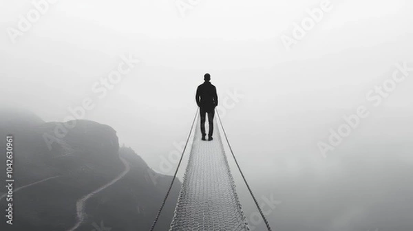 Fototapeta Walking on the narrow path. Challenge in life. Represent life difficulty, risk and uncertainty.