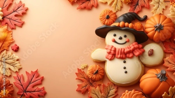 Fototapeta Autumn Themed Cookies with Fall Decor
