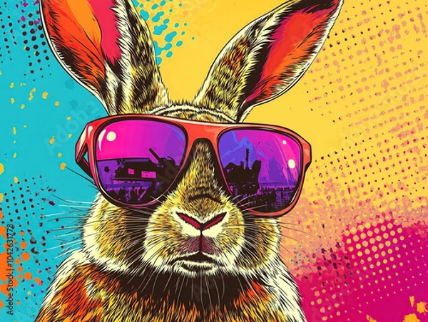 Obraz Rabbit wearing sunglasses on a colorful pop-art background