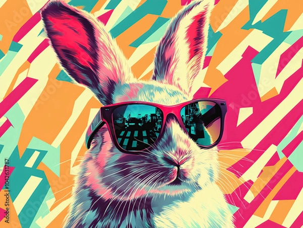 Obraz Rabbit wearing sunglasses on a colorful pop-art background