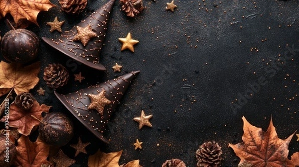 Fototapeta Festive Autumn Decorations with Witch Hats and Stars