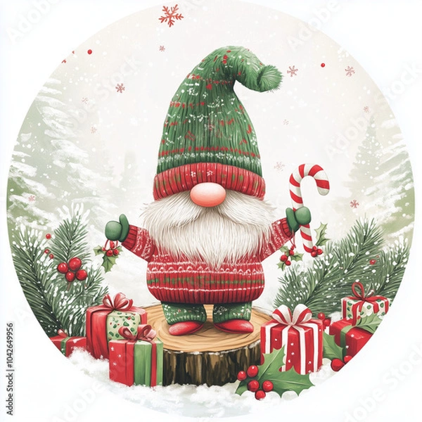 Obraz Christmas gnomes and gift