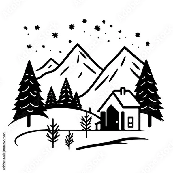 Obraz illustration of landscape vector white and black