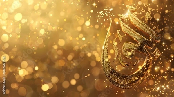 Fototapeta A word eid ul adha in golden colour in the bokeh background