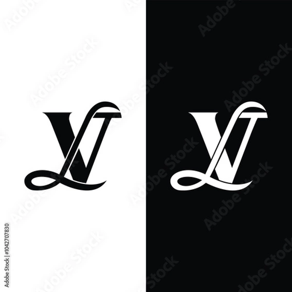 Fototapeta Luxury initial LV, VL lettering monogram vector logo template