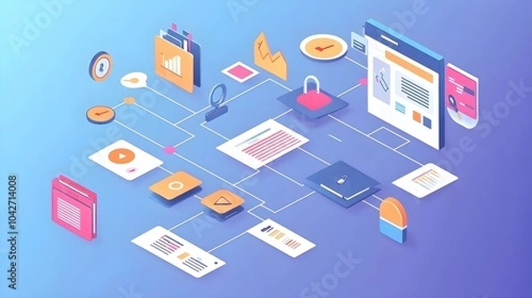 Fototapeta Isometric 3D Illustration of a Data Network Diagram