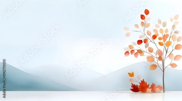 Obraz Soft watercolor landscape painting featuring elegant trees and leaves in a peaceful natural background with calming tones and a serene contemplative atmosphere