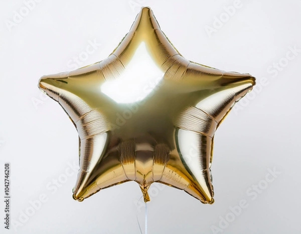Fototapeta Multicolored and shiny star-shaped party balloon. With white background
