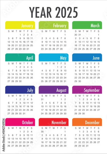 Fototapeta 2025 year calendar vector design template