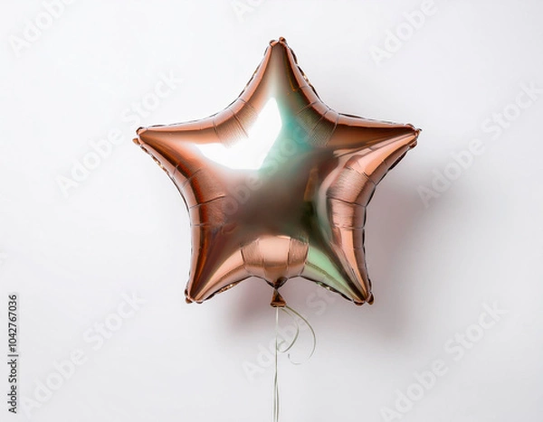 Fototapeta Multicolored and shiny star-shaped party balloon. With white background