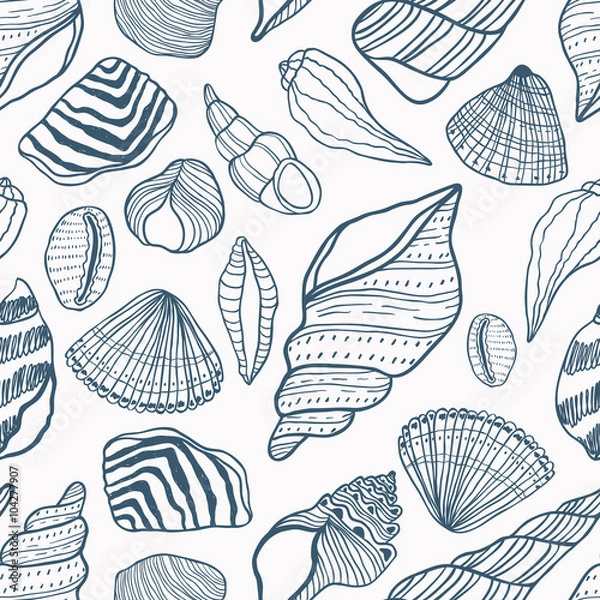 Obraz Seashells seamless vector pattern. Beautiful nature textures and lines.